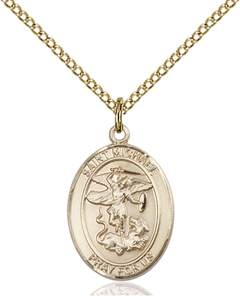 Extel Medium Oval 14Kt Gold Filled St. Michael the Archangel  with 18" chain, Made in USA