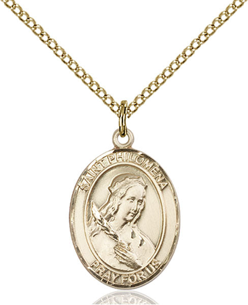 Extel Medium Oval  14kt Gold Filled St. Philomena Pendant with 18" chain, Made in USA