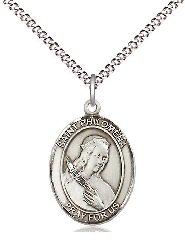 Extel Medium Oval Pewter St. Philomena Pendant with 18" chain, Made in USA