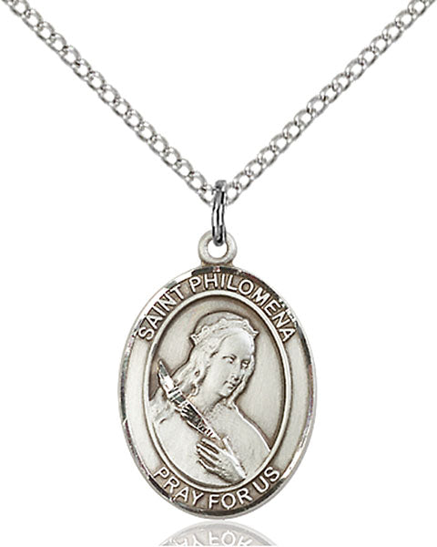 Extel Medium Oval Sterling Silver St. Philomena Pendant with 18" chain, Made in USA