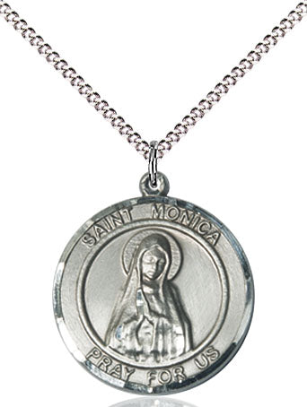 Extel Medium Round Pewter St. Monica Medal Pendant Necklace with 18" Chain, Made in USA