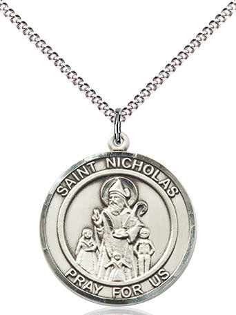 Extel Medium Round Pewter St. Nicholas Medal Pendant Necklace with 18" Chain, Made in USA