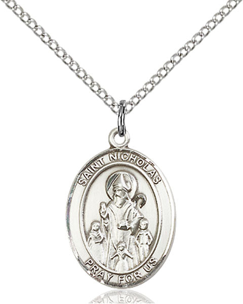 Extel Medium Oval Sterling Silver St. Nicholas Pendant with 18" chain, Made in USA