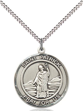 Extel Medium Round Pewter St. Patrick Medal Pendant Necklace with 18" Chain, Made in USA