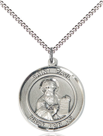 Extel Medium Round Pewter St. Paul the Apostle Medal Pendant Necklace with 18" Chain, Made in USA
