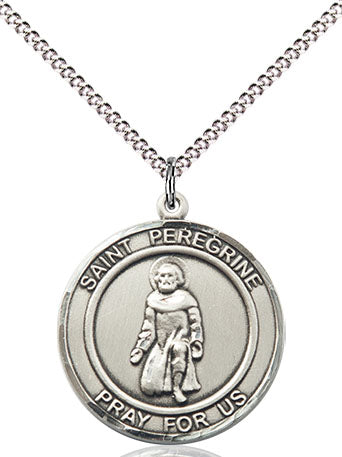 Extel Medium Round Pewter St. Peregrine Medal Pendant Necklace with 18" Chain, Made in USA
