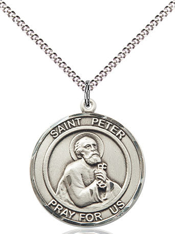Extel Medium Round Pewter St. Peter the Apostle Medal Pendant Necklace with 18" Chain, Made in USA