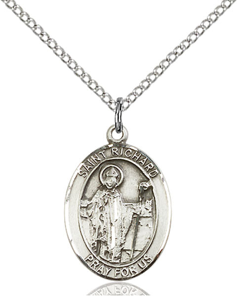 Extel Medium Oval Sterling Silver St. Richard Pendant with 18" chain, Made in USA