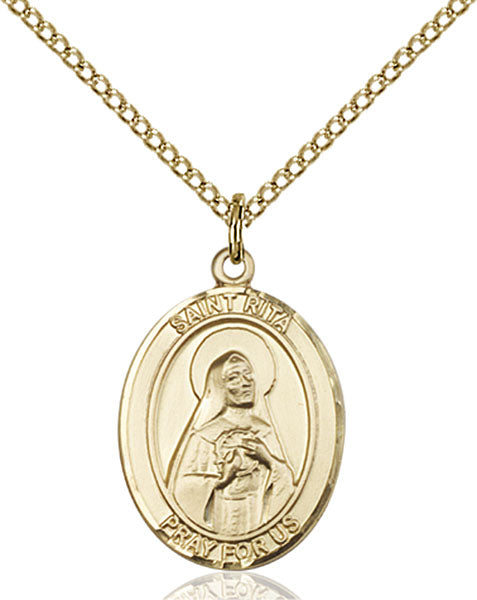 Extel Medium Oval  14kt Gold Filled St. Rita of Cascia Pendant with 18" chain, Made in USA