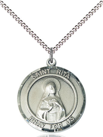 Extel Medium Round Pewter St. Rita of Cascia Medal Pendant Necklace with 18" Chain, Made in USA
