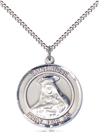 Extel Medium Round Pewter St. Rose of Lima Medal Pendant Necklace with 18" Chain, Made in USA