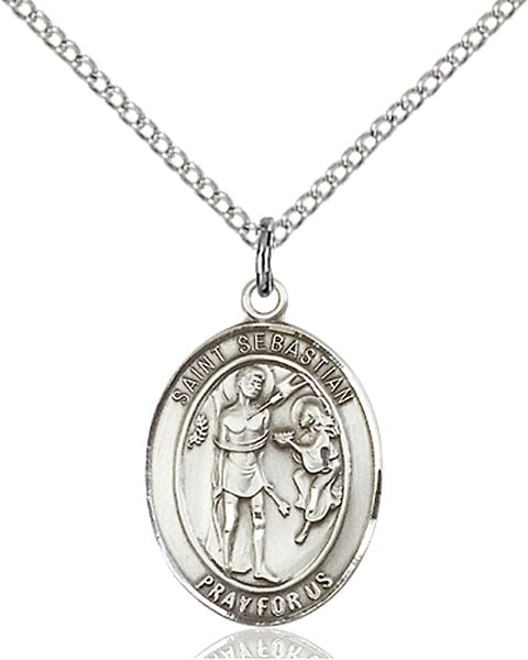 Extel Medium Oval Sterling Silver St. Sebastian Pendant with 18" chain, Made in USA