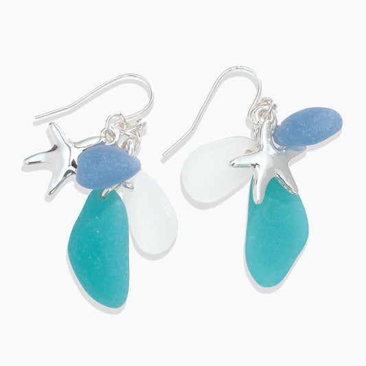 Sea Glass Earrings With Silver Starfish Beach Charm