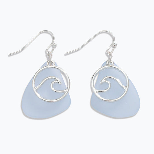 Sterling Silver Wave Earrings With Blue Enamel Finish