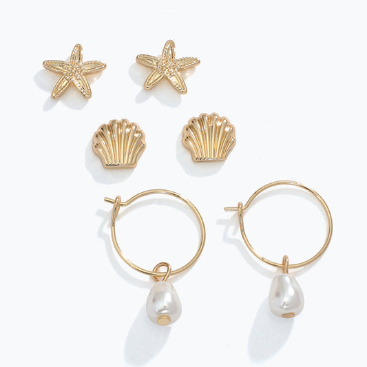 Sea Life Pearl Drop Earrings Nautical Ocean Charm Design