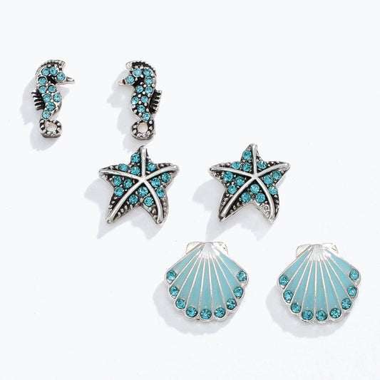 Seahorse Starfish Shell Earrings Beach Style Jewelry