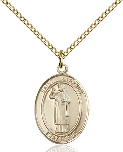 Extel Medium Oval  14kt Gold Filled St. Stephen the Martyr Pendant with 18" chain, Made in USA