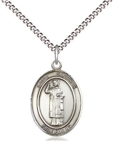 Extel Medium Oval Pewter St. Stephen the Martyr Pendant with 18" chain, Made in USA