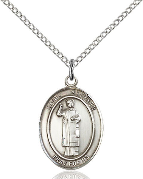 Extel Medium Oval Sterling Silver St. Stephen the Martyr Pendant with 18" chain, Made in USA