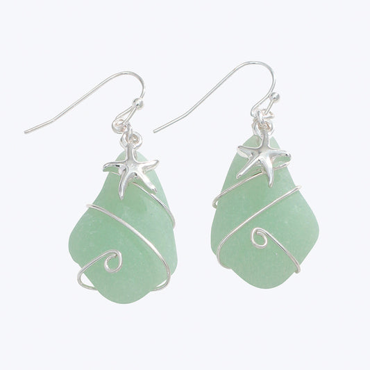 Handmade Sea Glass Starfish Earrings Coastal Jewelry