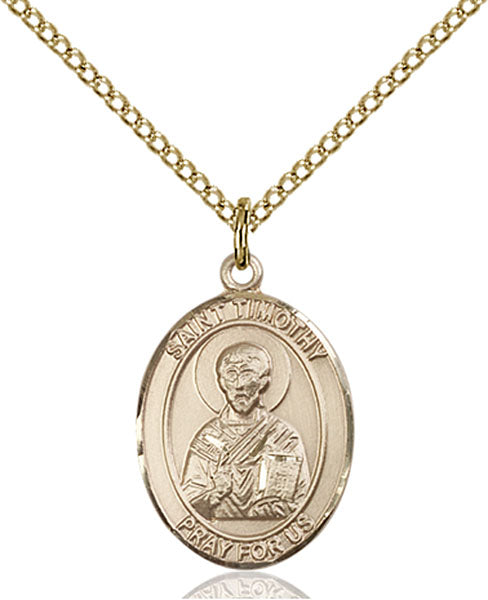 Extel Medium Oval  14kt Gold Filled St. Timothy Pendant with 18" chain, Made in USA