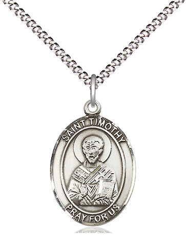 Extel Medium Oval Pewter St. Timothy Pendant with 18" chain, Made in USA
