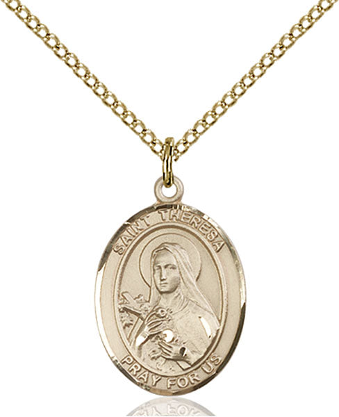 Extel Medium Oval  14kt Gold Filled St. Theresa Pendant with 18" chain, Made in USA