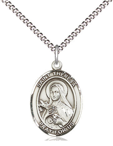 Extel Medium Oval Pewter St. Theresa Pendant with 18" chain, Made in USA