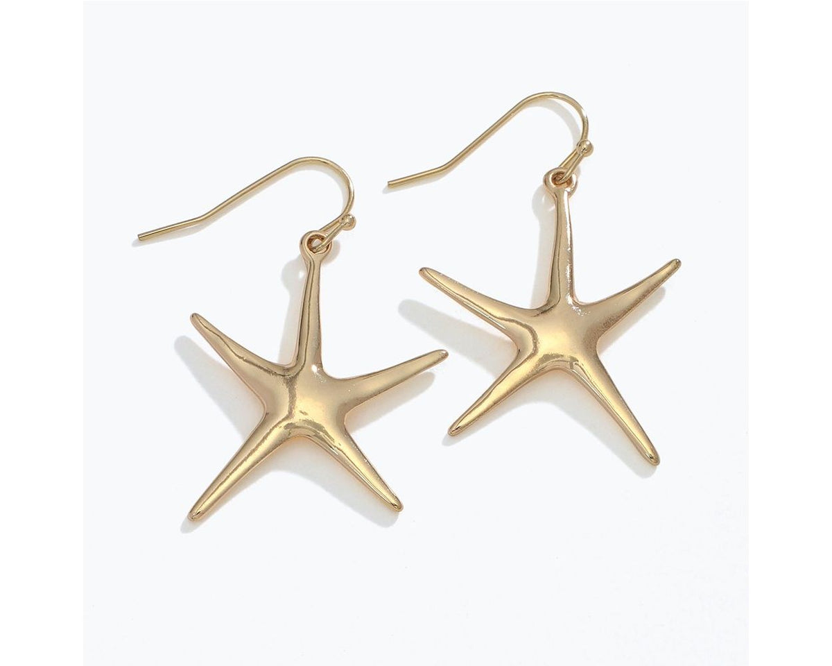 Earrings-Polished Gold Starfish