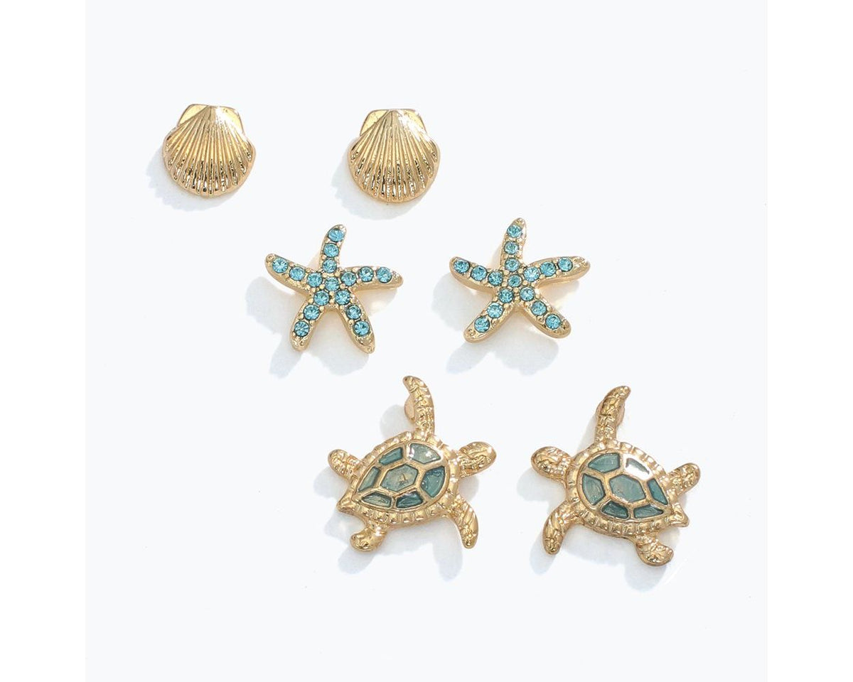 Earrings-Gold Turtle Trio
