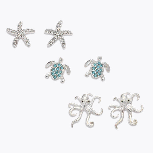 Sterling Silver Octopus Trio Dangle Earrings Nautical