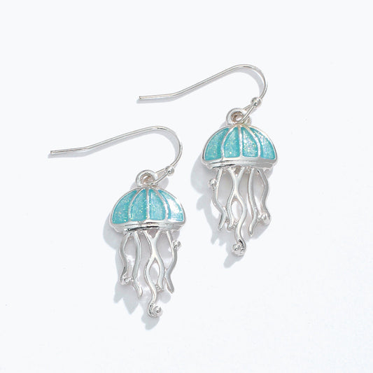 Aqua Glitter Jellyfish Dangle Earrings Ocean Sparkle