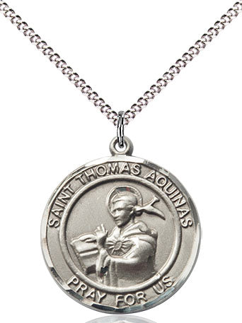 Extel Medium Round Pewter St. Thomas Aquinas Medal Pendant Necklace with 18" Chain, Made in USA