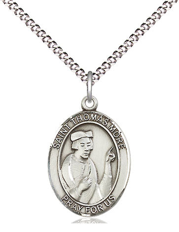 Extel Medium Oval Pewter St. Thomas More Pendant with 18" chain, Made in USA