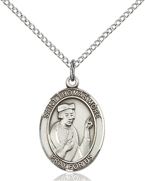 Extel Medium Oval Sterling Silver St. Thomas More Pendant with 18" chain, Made in USA