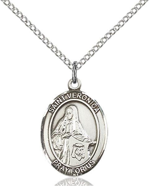 Extel Medium Oval Sterling Silver St. Veronica Pendant with 18" chain, Made in USA