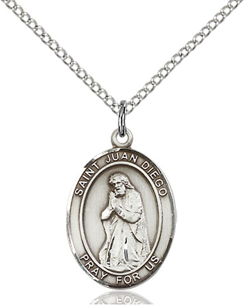 Extel Medium Oval Sterling Silver St. Juan Diego Pendant with 18" chain, Made in USA