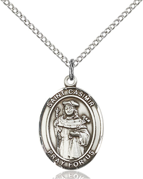 Extel Medium Oval Sterling Silver St. Casimir of Poland Pendant with 18" chain, Made in USA