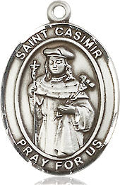 Extel Medium Oval Sterling Silver St. Casimir of Poland Pendant with 18" chain, Made in USA