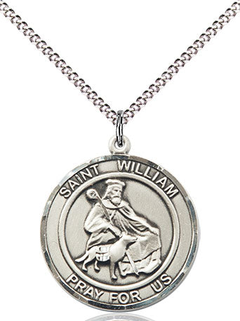 Extel Medium Round Pewter St. William of Rochester Medal Pendant Necklace with 18" Chain, Made in USA