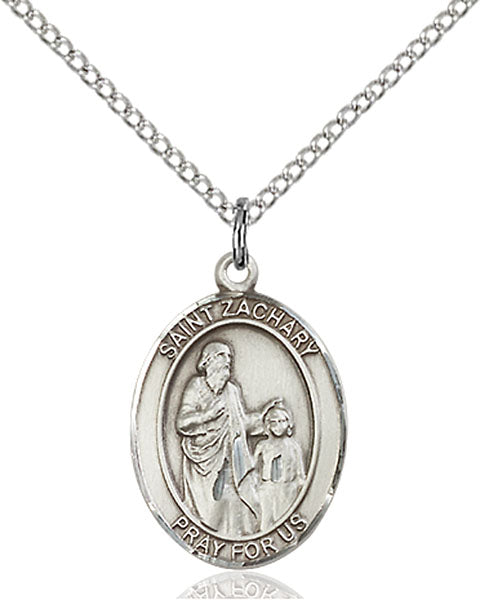 Extel Medium Oval Sterling Silver St. Zachary Pendant with 18" chain, Made in USA