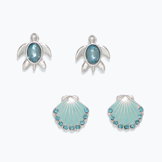 Aqua Turtle And Scallop Earrings Ocean Inspired Jewelry