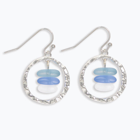 Sterling Silver Blue Sea Glass Drop Earrings Beach Style
