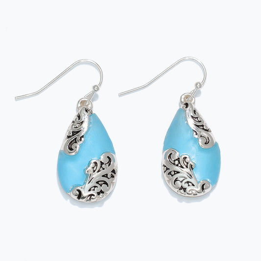 Sky Blue Glass Earrings With Sterling Silver Filigree
