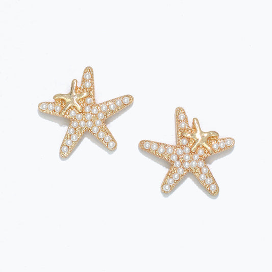 Gold Starfish Pearl Drop Earrings For Women Beachwear
