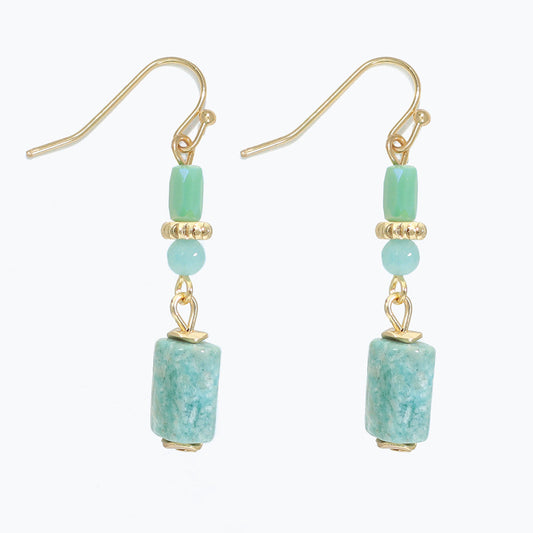 14K Gold Amazonite Drop Earrings For Women Elegant Classic