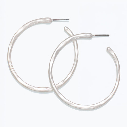 Hammered Matte Silver Hoop Earrings For Everyday Wear