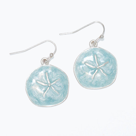 Aqua Swirl Earrings With Silver Starfish Ocean Accent
