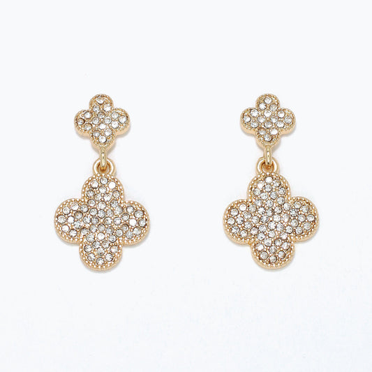 Silver Clover Drop Earrings With Navy Crystal Accents