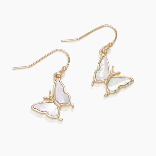 Shimmering White Butterfly Crystal Dangle Earrings Petite